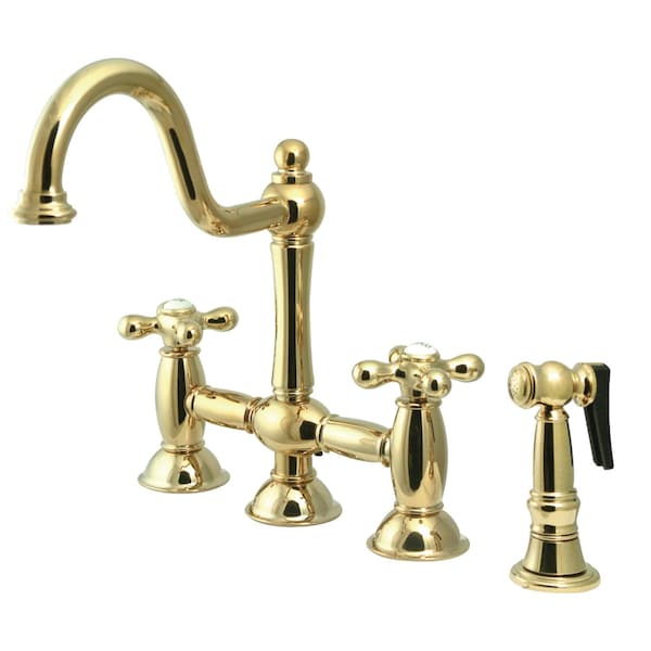 KS3792AXBS Restoration Bridge Kitchen Faucet W/ Brass Sprayer, Brass